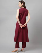 FIORRA Women's Maroon Rayon Silk A-Line Kurta Set