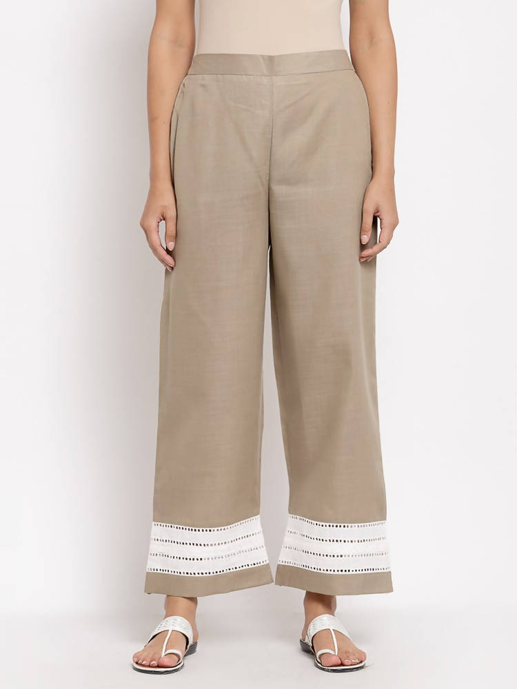 Myshka Women's Trendy Grey Cotton Solid Casual Trouser
