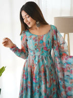 Joban Fashion Sky Kurta Set Organza Sequin Embroidery Work - Distacart