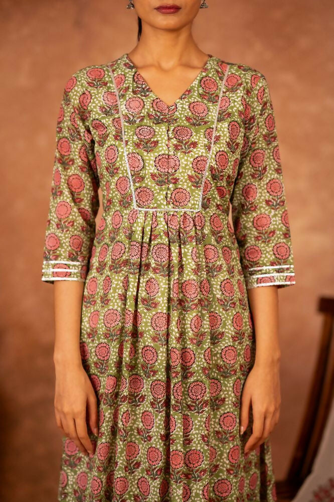 Joban Fashion Green Hand Block Printed Cotton Suit Set - Distacart