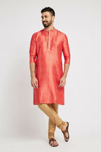 Ethnic India Red Men's Kurta Bandhani Polyester