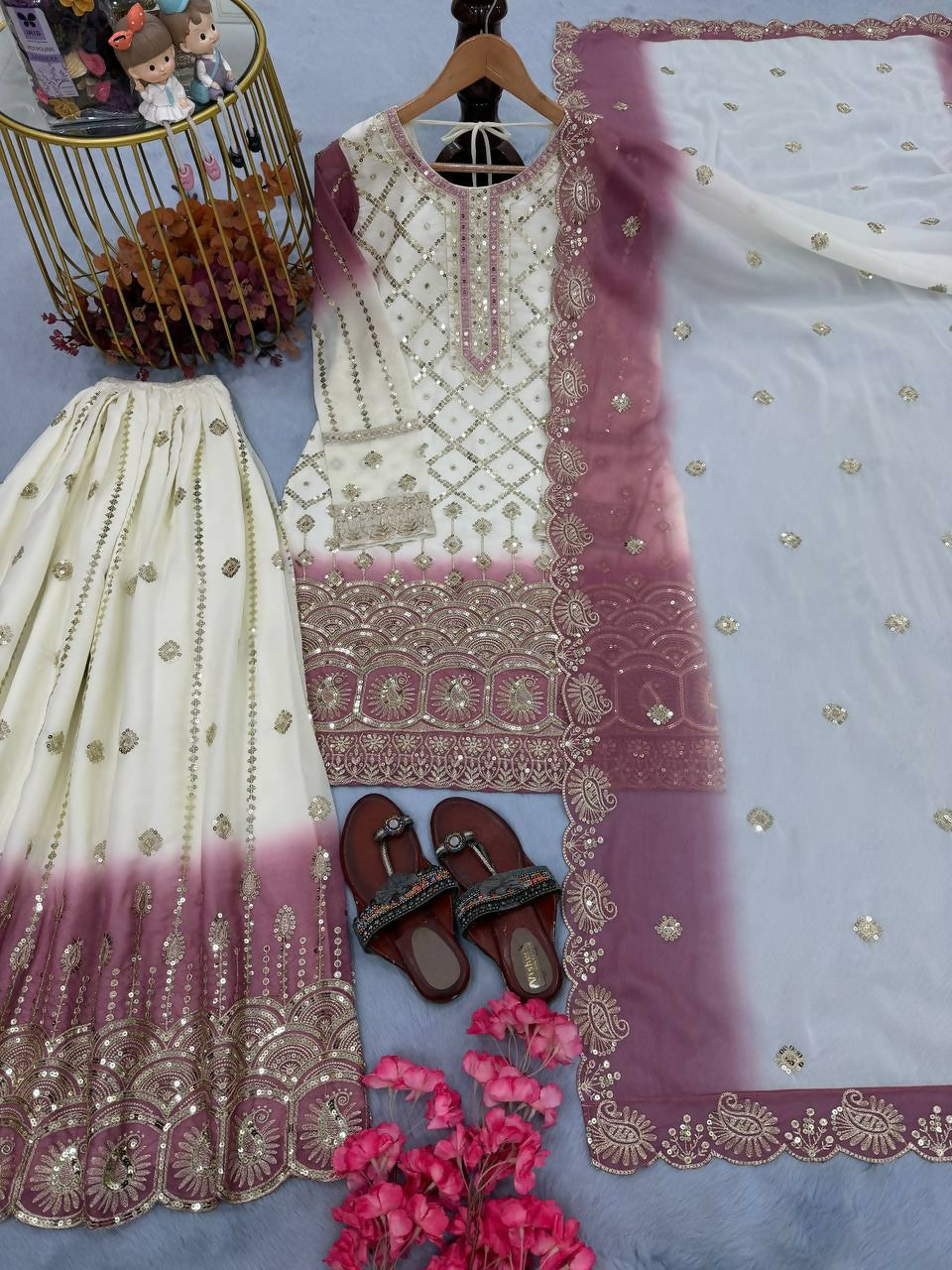 Teeya Creation Multi Color Star Georgette Heavy Embroidery Work Functional Wear Salwar Suit - Distacart