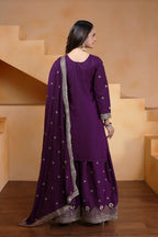 Joban Fashion Wine Crepe Embroidered Sharara Set - Distacart