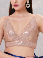 Joban Fashion Women Sequin Rose-Gold Stitched Blouse