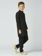 Joban Fashion Kids Island Full Sleeves Chanderi Kurta, Pyjama Set with Traditional Butta Work - Black - Distacart