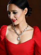 Silver Tone Kundan and Diamond Neckpiece- Ruby Raang