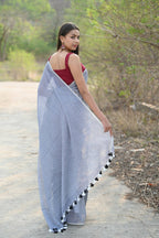 Very Much Indian Designer Pure Cotton Saree With All Over Linear Stripes - Sage Grey - Distacart