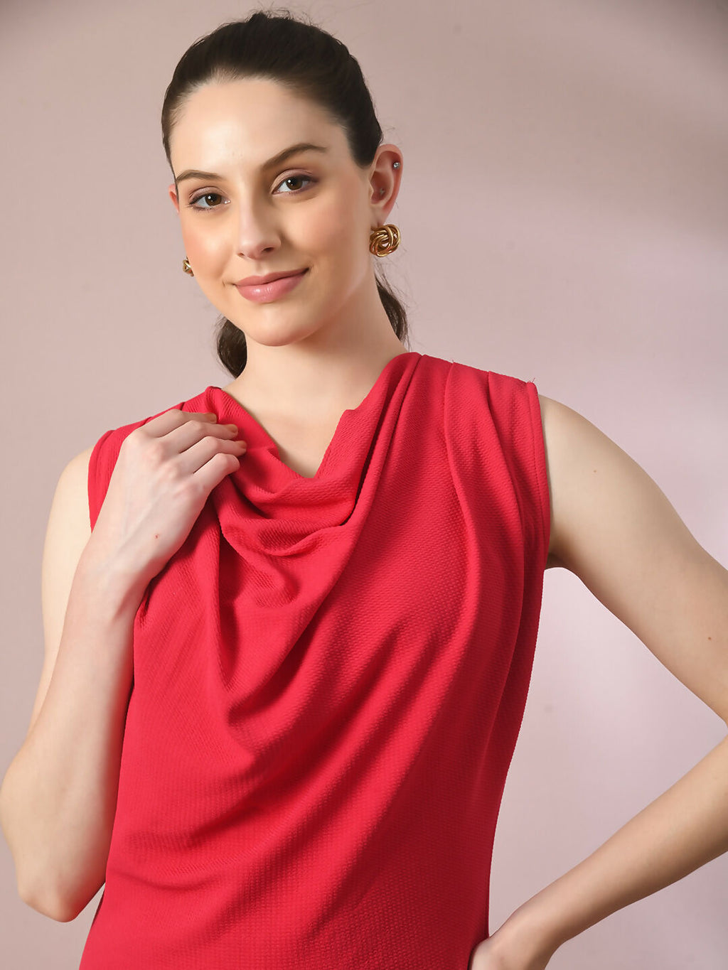 Myshka Women's Pink Solid Cowl Neck Bodycon Party Dress - Distacart