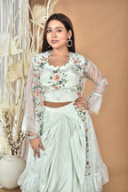 Morchari Women Hand Embroidery Crop Top-Sea Green