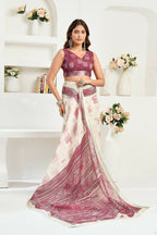 Vastranavya White Maroon Digital Printed Linen Ready To Wear Designer Saree with Unstitched Blouse - Distacart