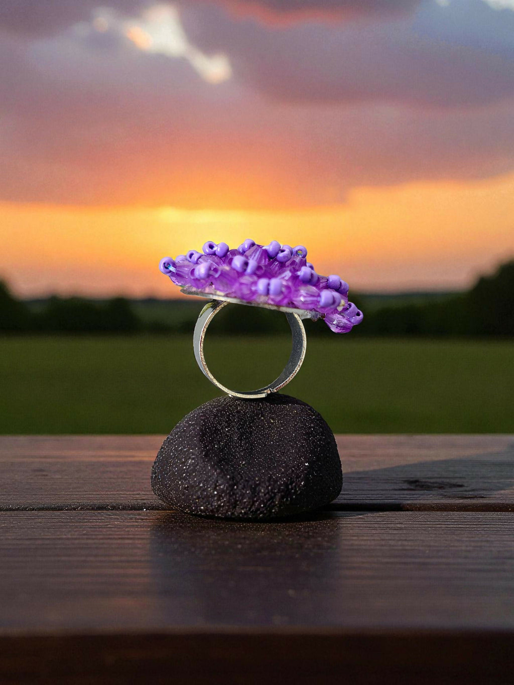 Inhanns Rang-E-Roshan Adjustable Ring – Handmade Crystal Statement Ring - Purple