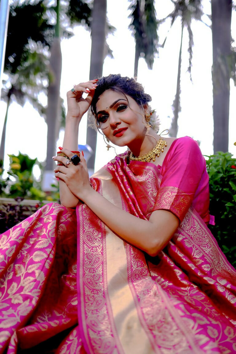 Partywear Designer Pink Banarasi Silk Fancy Saree - Starwalk