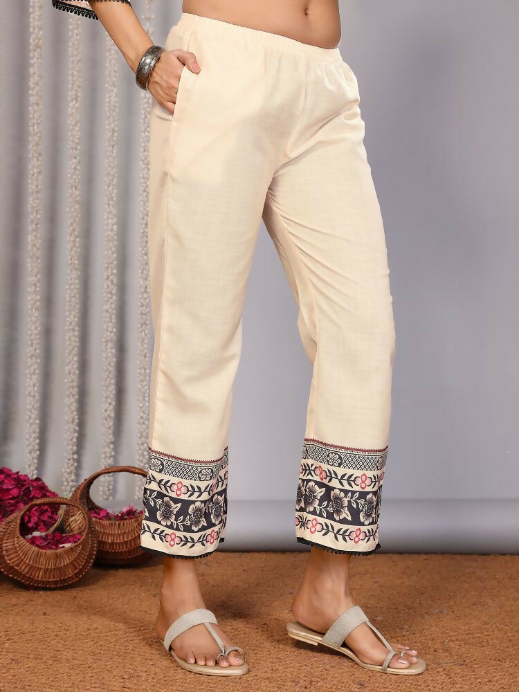 Joban Fashion Women Cream Linen Printed Stitched Kurta Set - Distacart