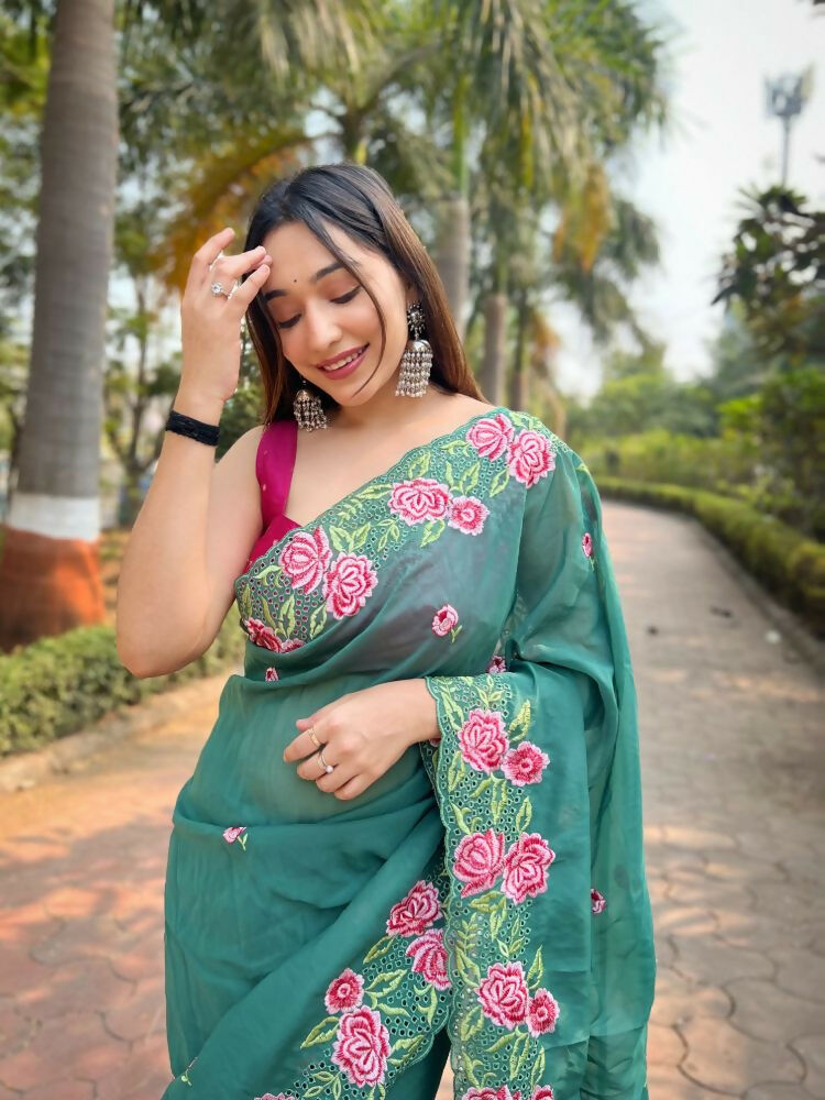 Vamsee Nimrat Sea Green Organza Silk Saree