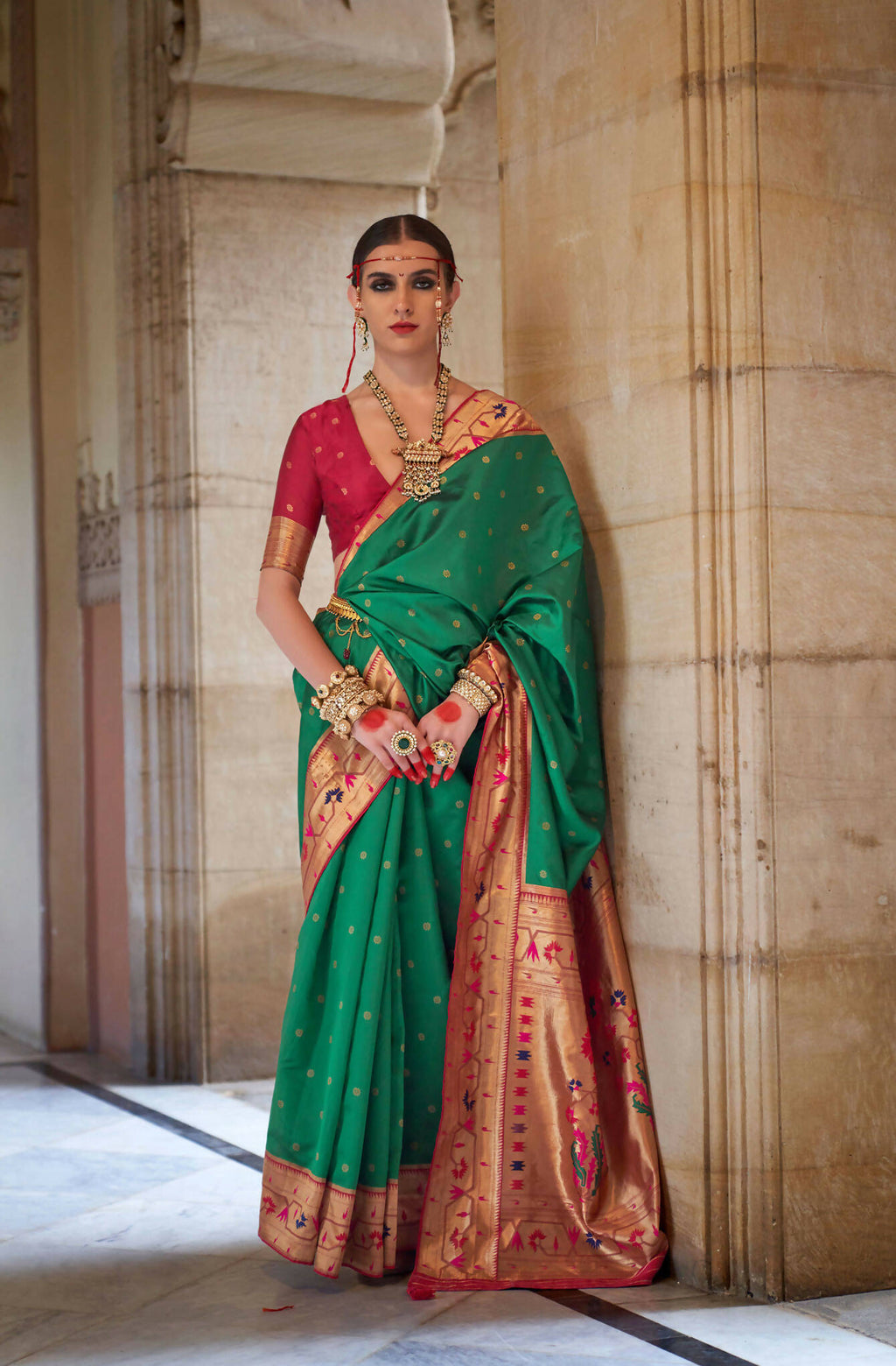 Jewel Green Soft V.P. Silk Magnum Finish, Weaving, Golden Zari Paithani Silk Saree - Rath Kadampalli