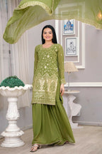 Teeya Creation Mehendi Green Faux Georgette Embroidery Work Sharara Set - Distacart