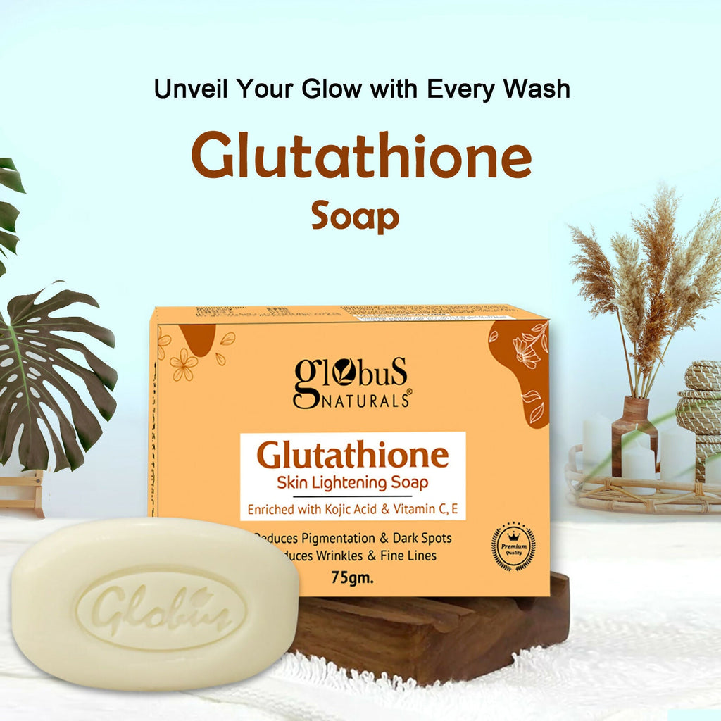 Globus Naturals Glutathione Skin Lightening Soap Enriched with Kojic Acid & Vitamin C, E, Reduces Dark Spots, Wrinkles & Fine Lines - Distacart