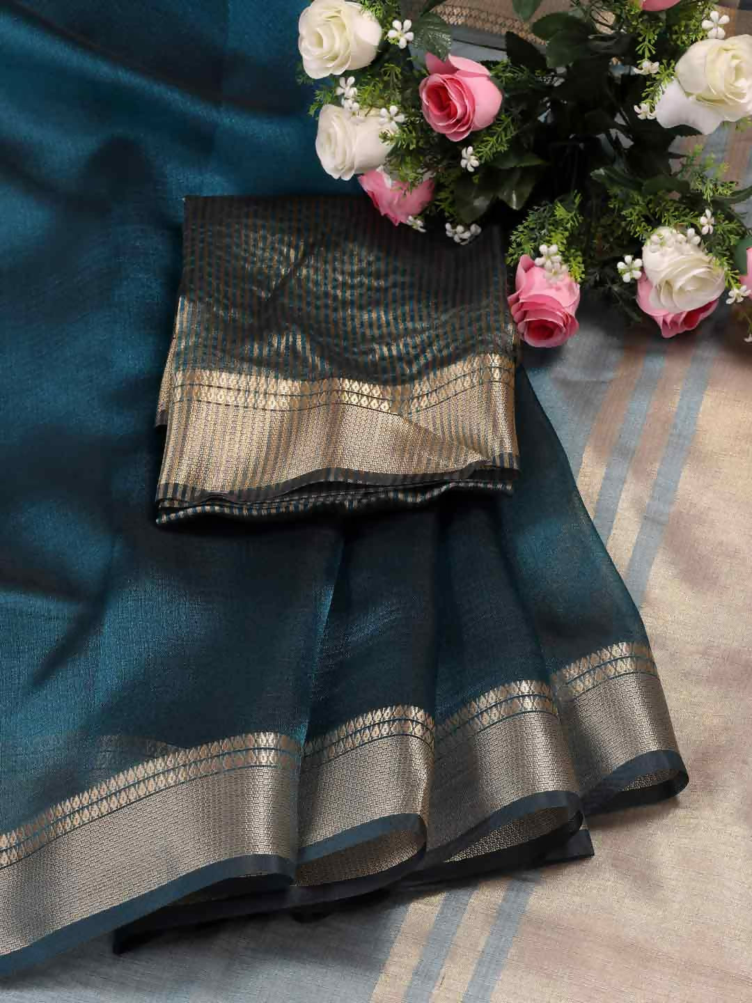 Shree Shyam Fashion Organza Sea Green Saree - Distacart