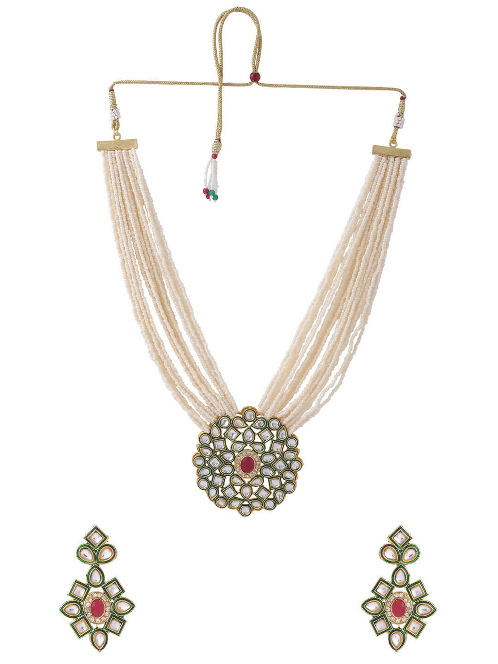 NVR Women Gold-Polished Kundan Studded Jewellery Set