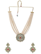 NVR Women Gold-Polished Kundan Studded Jewellery Set
