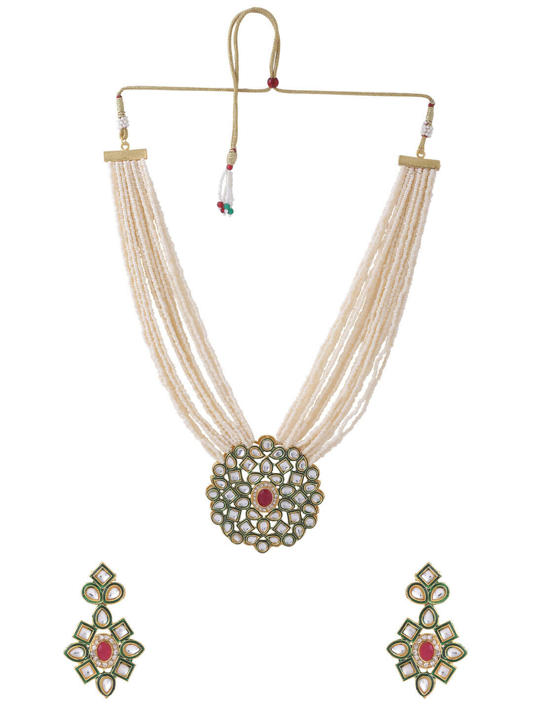 NVR Women Gold-Polished Kundan Studded Jewellery Set