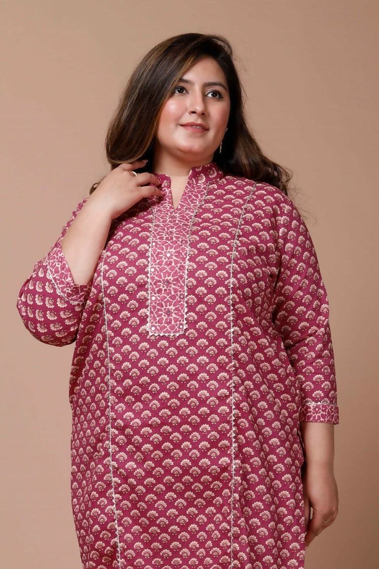 Miravan Women's Floral Printed Cotton Kurta With Palazzo 