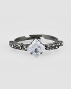 VOJ white CZ-detail Stainless Steel Cubic Zirconia Rhodium Plated Adjustable Finger Ring