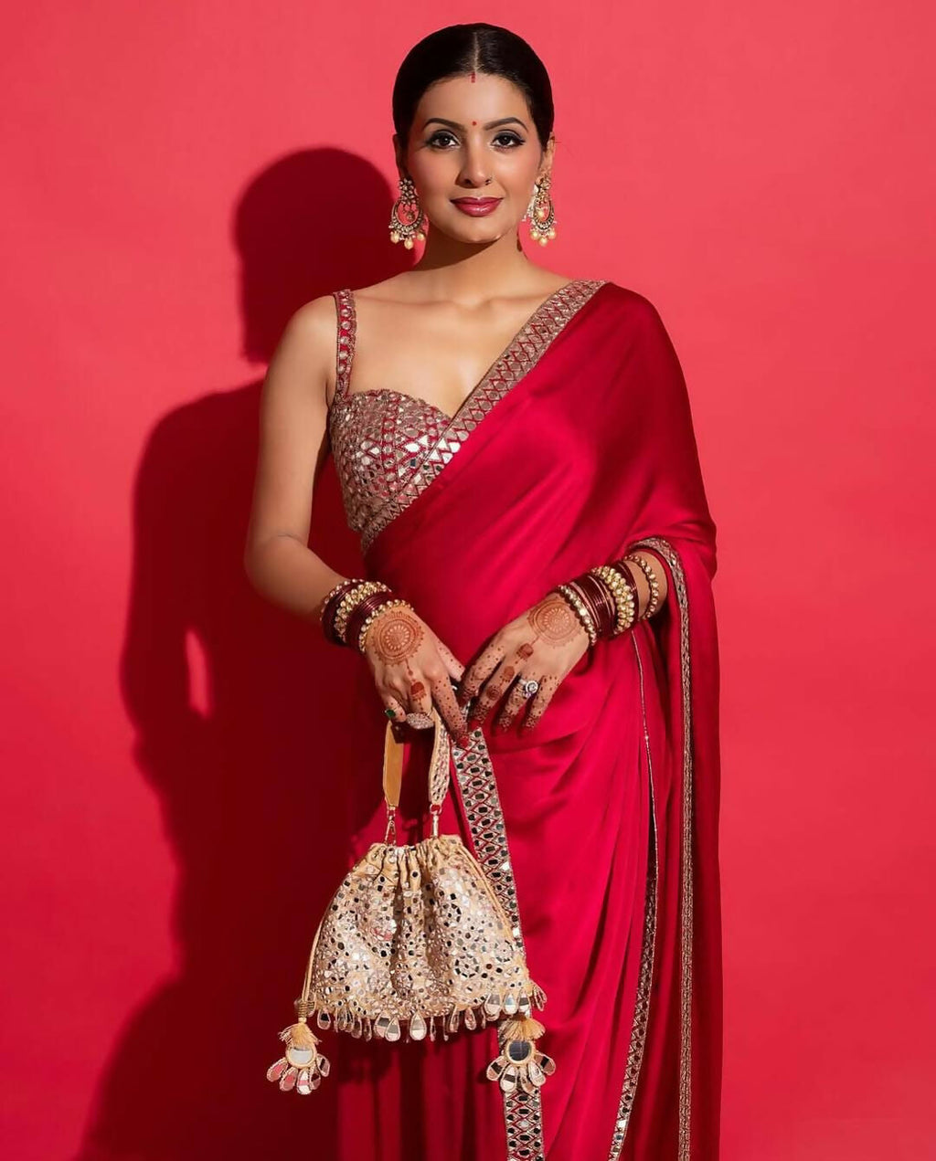 Joban Fashion Red Rangoli silk Party Wear Sarees - Distacart