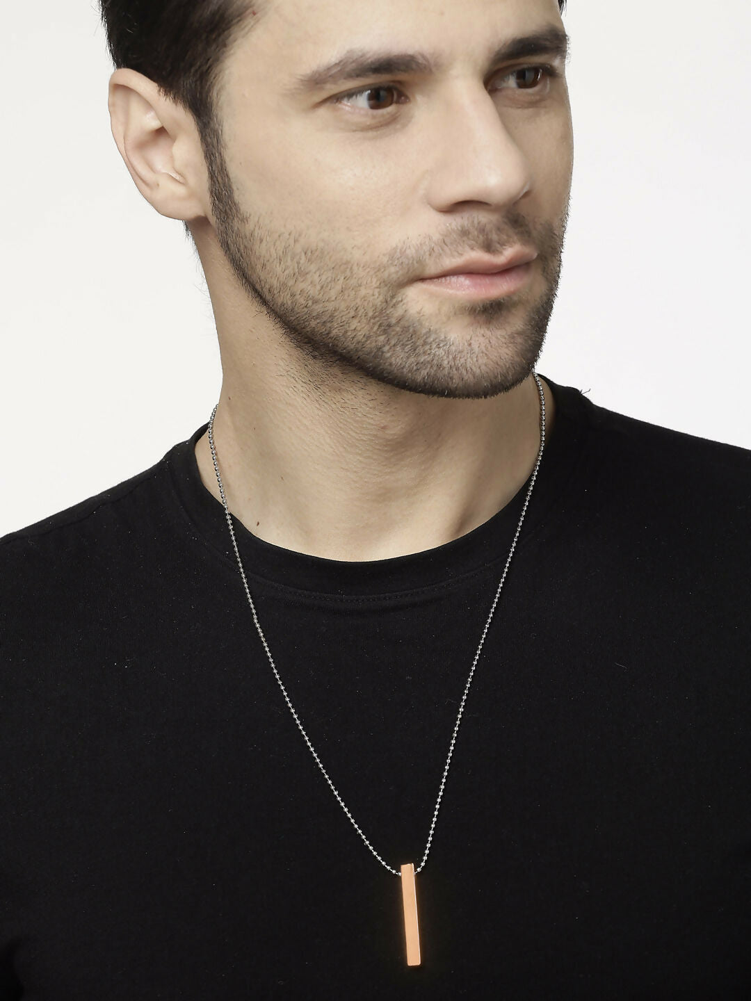 NVR Men's Set of 2 Gold & Blue Geomatric Pendent With Chain