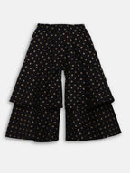 Ahalyaa Black Cotton Gold Print Kids Kurta Sharara Sets For Girls
