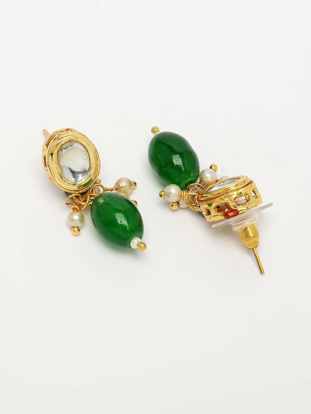 NVR Women's Green Artificial Beads Layered Necklace with Drop Earring