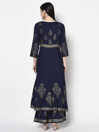 Aniyah Rayon Navy Blue Color Foil Print Anarkali Palazzo Set (AN-191K)