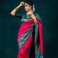 DEIANA'S Beautiful Designer Golden zari Soft Lichi Silk Saree - Pink