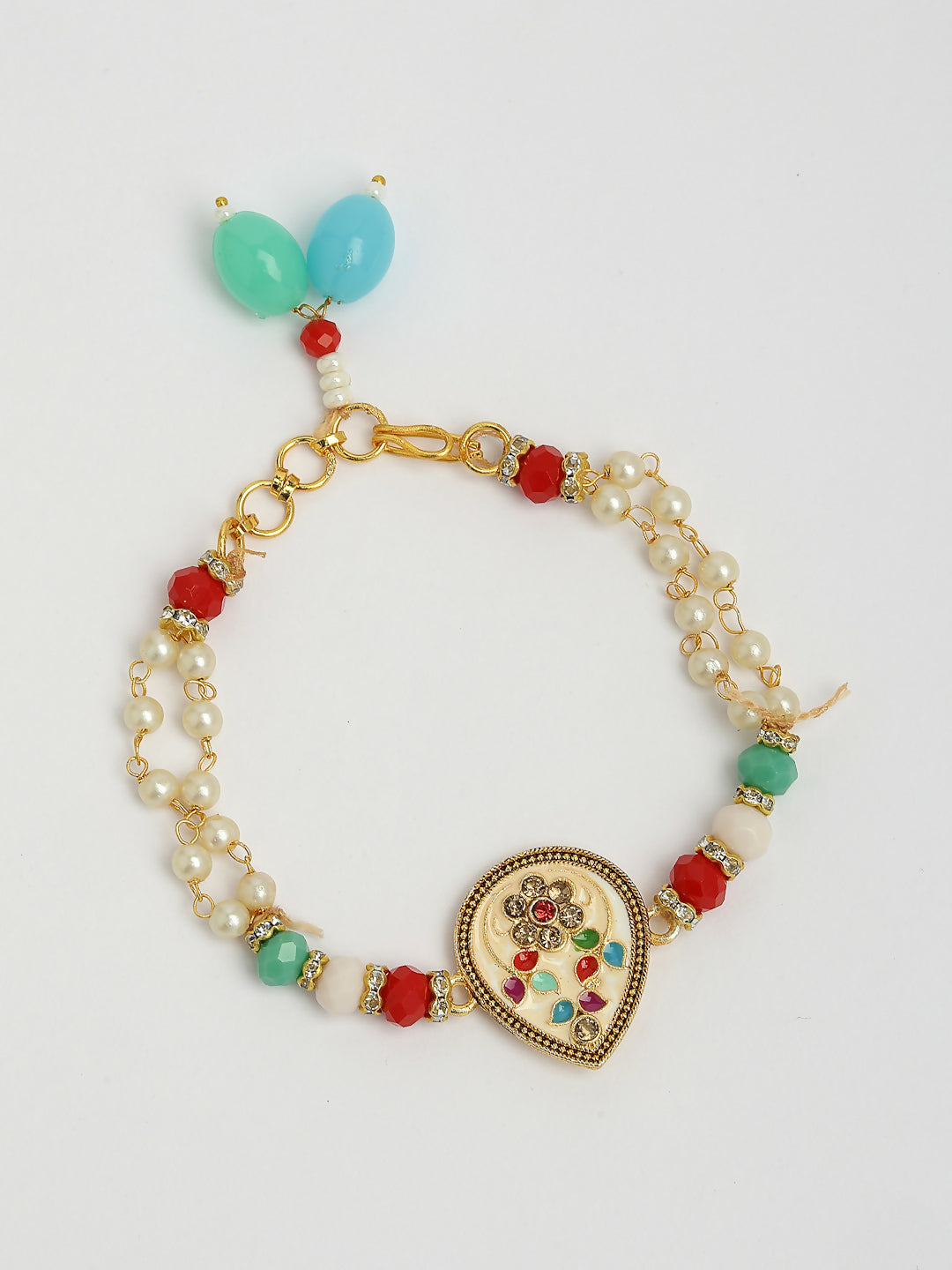NVR Women & Men Set of 2 Multicolor Stone-Studded & Beaded Bhaiya Bhabhi Rakhi With Roli Chawal & Chocolate - Distacart