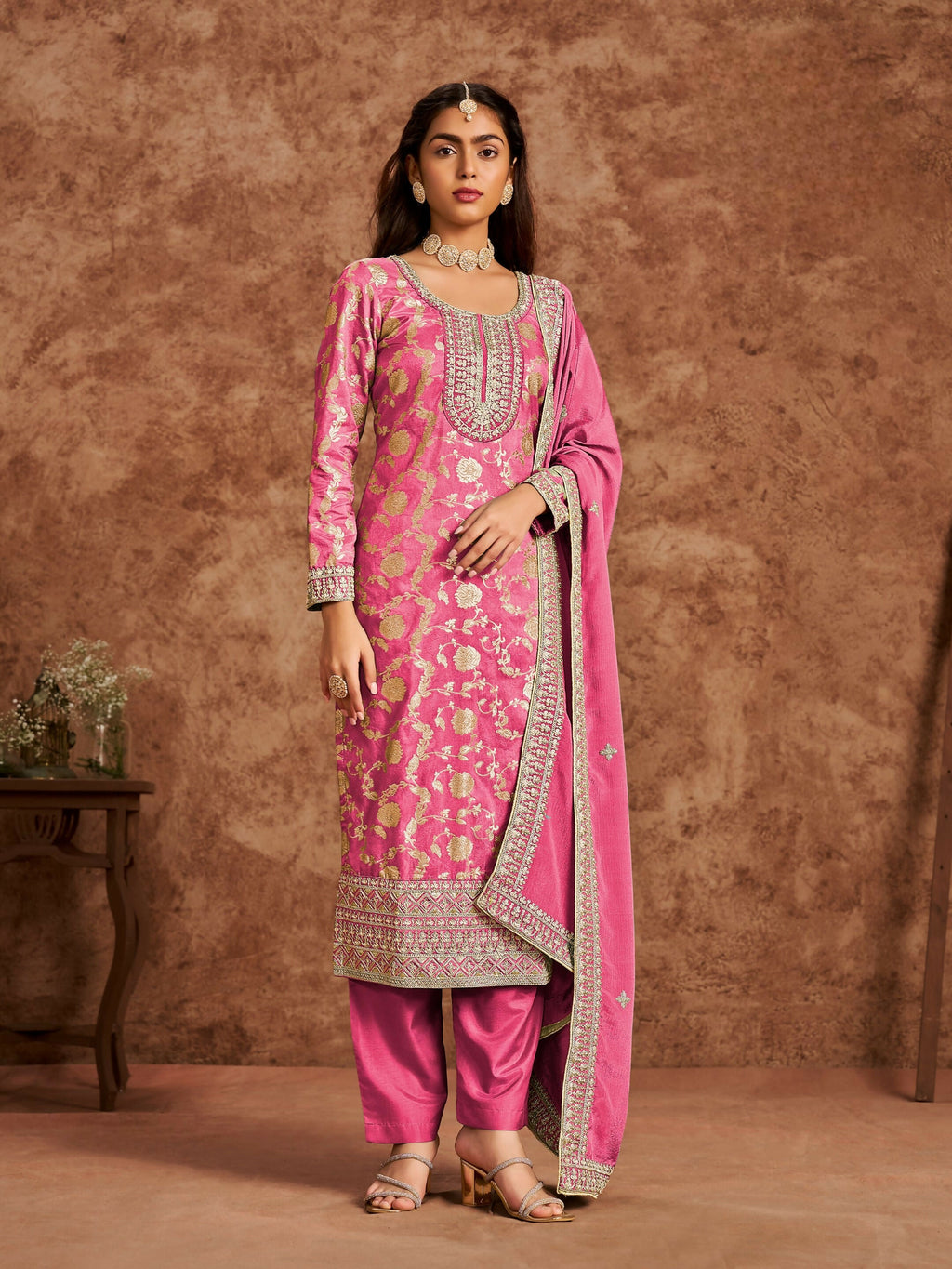 Anaita Pink Premium Dolla Jacquard Embroidered Stitched Salwar Suit - Distacart