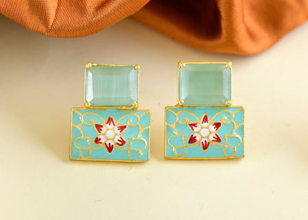 Joban Fashion Women Brass Mint Green Onyx Earrings