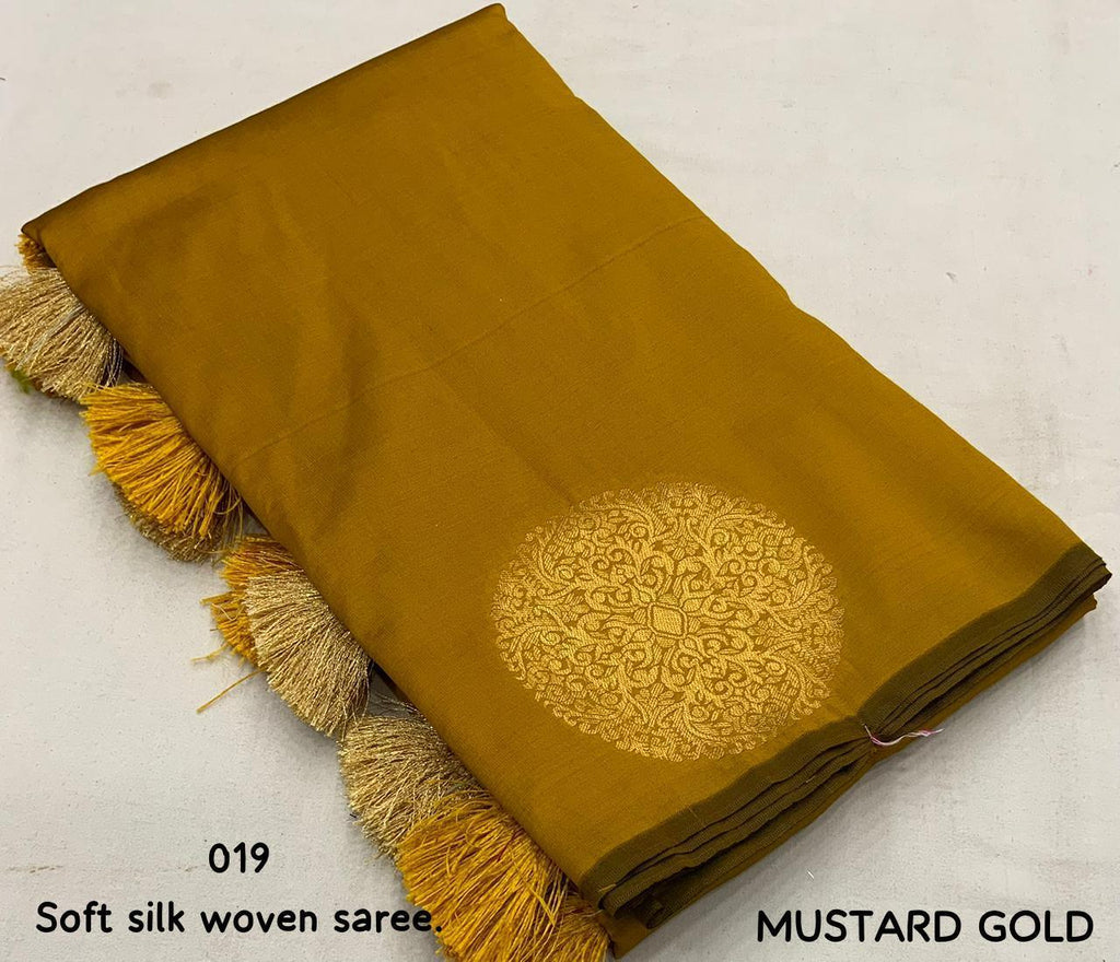 Mustard Silk Woven Saree with Unstitched Blouse - Hiral Fashion