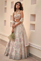 Jyoti Fashion Cream Thread Embroidery Georgette Designer Lehenga Choli with Dupatta