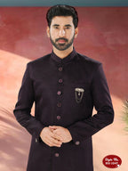 Joban Fashion Men's Purple Straight Imported Tr Self-Design In Fabric Indo-Western Kurta Set