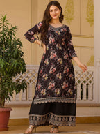 The52 Black Women's Gorgeous Embroidered Chinon Fabric Straight Kurta Palazzo and Dupatta Set - Distacart