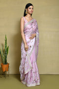 Purple Satin Silk Sequence Embroidered With Stone Work Festive Saree - Nimaya Denzy