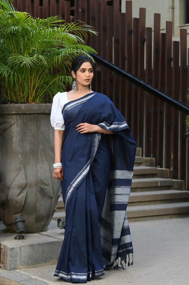 Beatitude Blue Cotton Handloom Saree