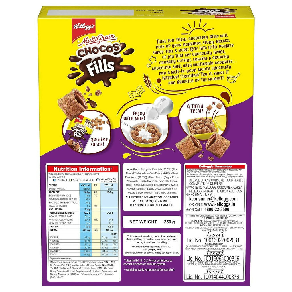 Kellogg's Multigrain Chocos Fills, 3 Grains: Oats, Wheat & Rice, Protein Rich, 0% Maida
