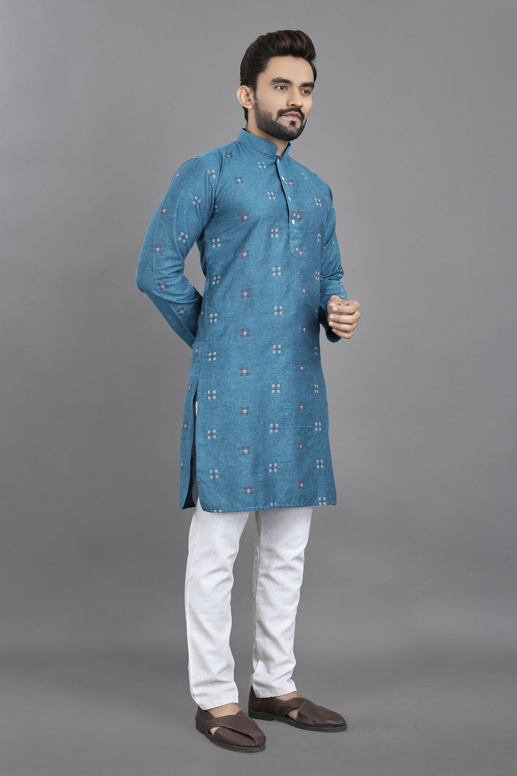 Anaita Blue Weaving Linen Cotton Straight Kurta