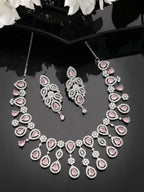 NVR Women's silver plated & Pink CZ stone handcrafted jewellery set