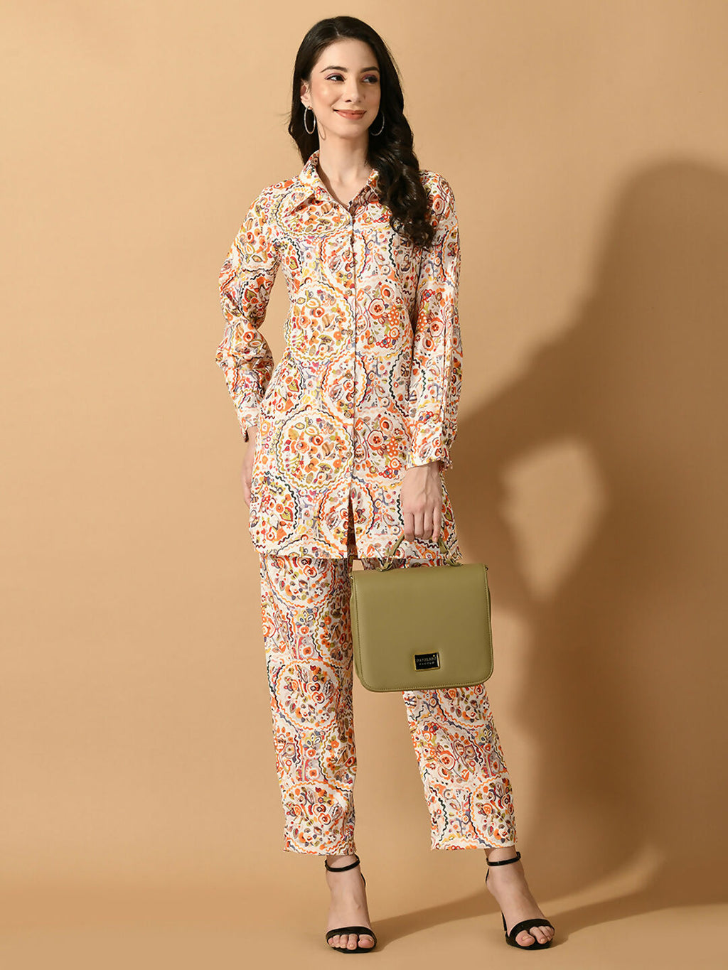 Myshka Women's Multi Printed Shirt With Trousers