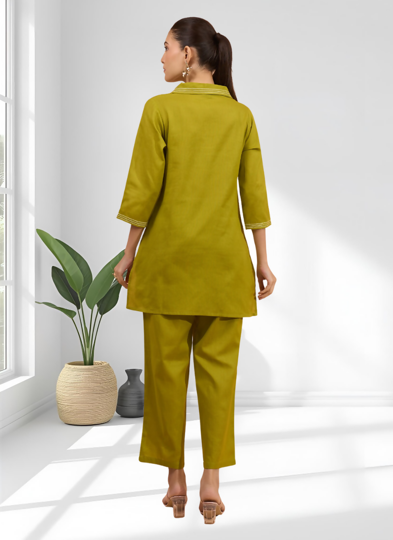 Joban Fashion Green Cotton, Linen Embroidered Readymade Cord Set - Distacart