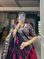 Vastranavya Stunning Look Tussar Silk Printed With Foil Work Indian Lehenga Choli - Pink