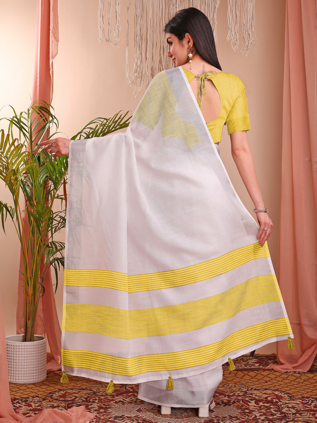Shree Shyam Fashion The White Loom White Linen Cotton Saree