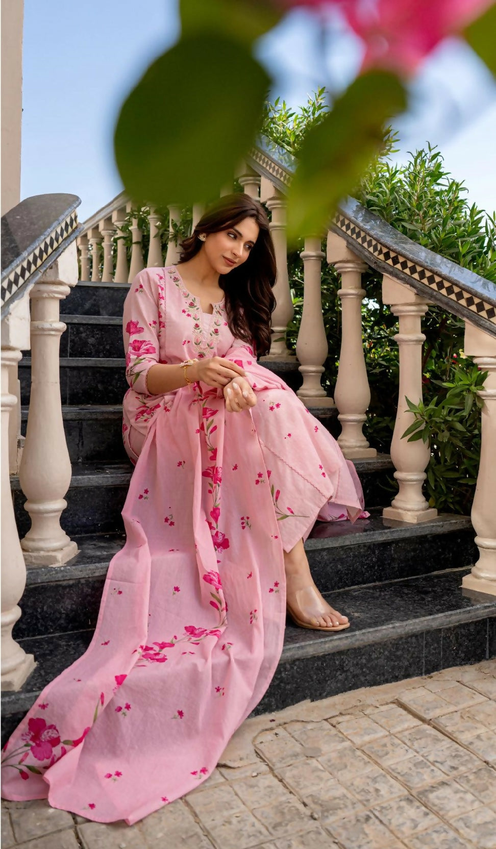 The52 Pink Women's Beautiful Chanderi Fabric Printed Work Straight Kurta Pant and Dupatta Set - Distacart